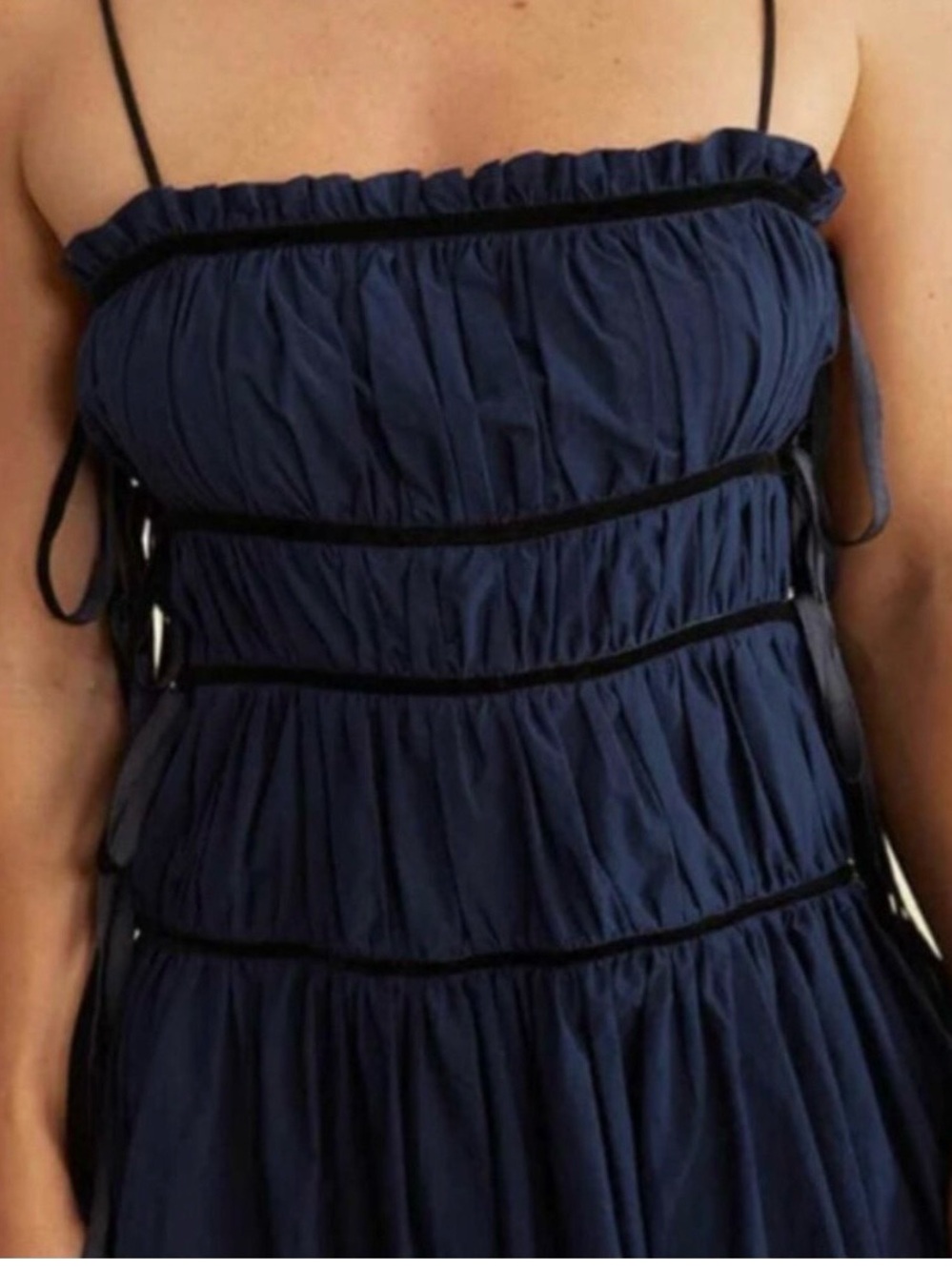 Ciao Lucia Elettra Navy Blue Tiered Midi Dress with Spaghetti Straps - Picture 3 of 8